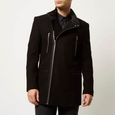 Black smart wool-blend winter coat